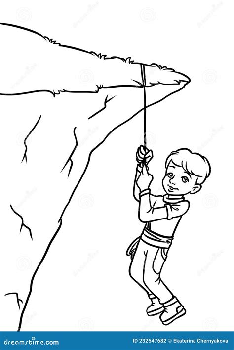 Boy Climber Rock Climb Uphill Illustration Cartoon Coloring Stock