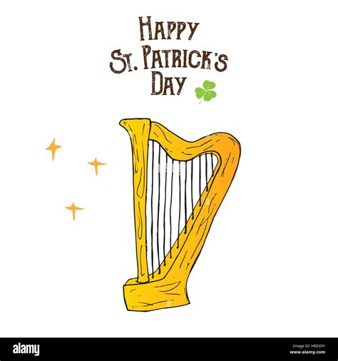 St Patricks Day Hand Drawn Doodle Celtic Harp Vector Illustration Isolated On White Stock