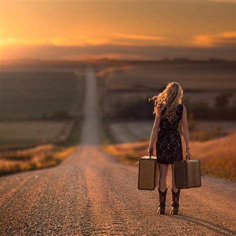 2048x2048 Girl Walking On Alone Road Ipad Air Hd 4k Wallpapers Images