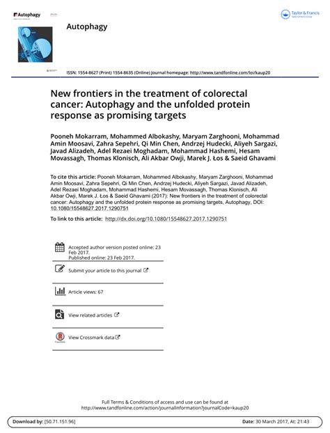 Pdf New Frontiers In The Treatment Of Colorectal Cancer Autophagy