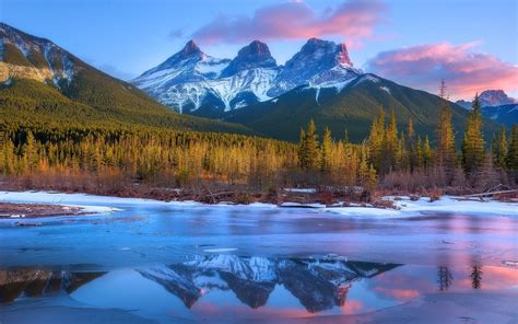 Nature Landscape Frost Mountain Forest Sunset Canada