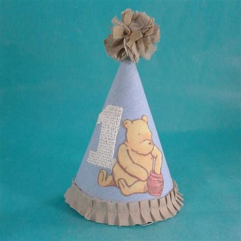 Shabby Chic Classic Pooh Bear Birthday Party Hat First Etsy Bear Birthday Party Birthday