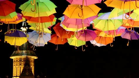 Get Stock Video Of Colorful Umbrellas Open In The Night In Stunning 4k