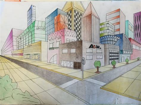 2 Point Perspective Linear Perspective Cityscape Drawing