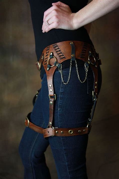 Ladys Steampunk Leather Harness By Averusemporium On Etsy Side Thigh Straps Steampunk