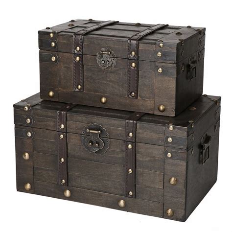 Slpr Alexander Wooden Chest Set Of 2 Decorative Storage Trunk With