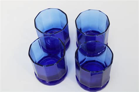 essex anchor hocking cobalt blue glass tumblers double old fashioned drinking glasses