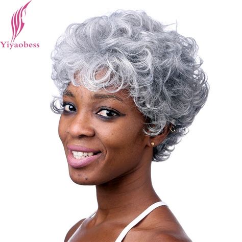 Yiyaobess 6inch Silver Grey Short Curly Wigs For Older Women Heat Resistant Synthetic African