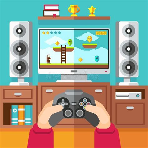 Teenager Gaming Video Game With Gamepad And Playstation Vector