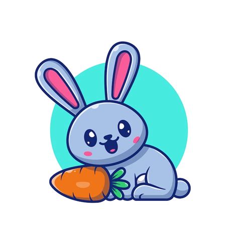 Premium Vector Cute Rabbit And Carrot Icon Illustration Bunny Logo