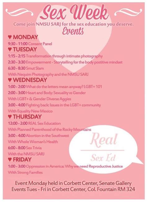 S A R J On Twitter Here S The Schedule For Sex Week November Th Free