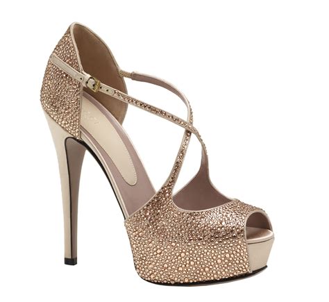 Gucci Womens Lili Crystal Satin High Heel Platform Glitter Pumps Shoes