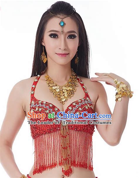 Indian National Belly Dance Costume Sexy Royallbue Tassel Brassiere For Women