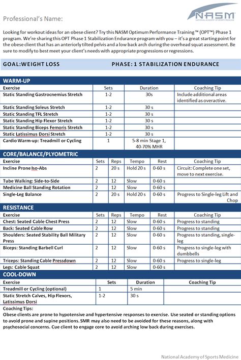 The majority of sports training programs do not attend to the athlete as a complex being. Workout ideas for an obese client - NASM Blog | Workout ...