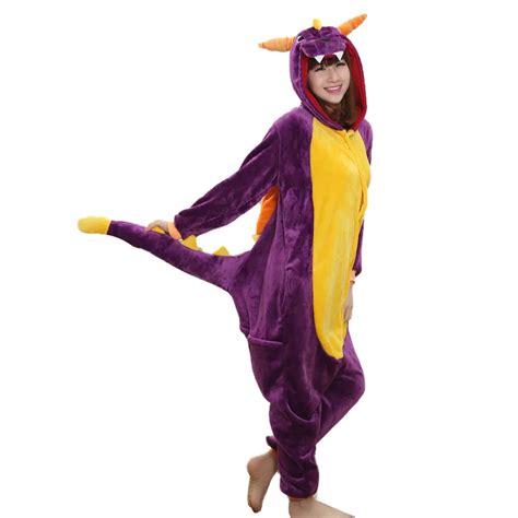 Women Onesie Dragon Pajama Unisex Adult Purple Outfit Animal Character