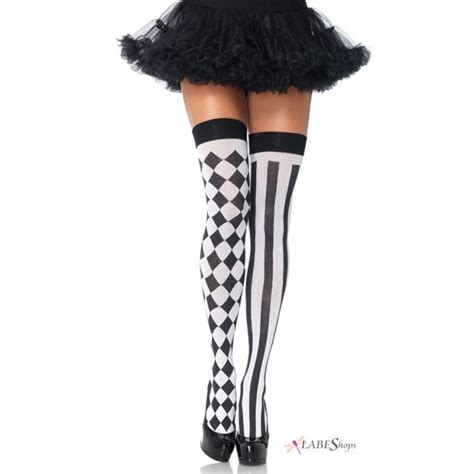 Harlequin Thigh Highs Stockings With Checker Pattern Pack Of 3