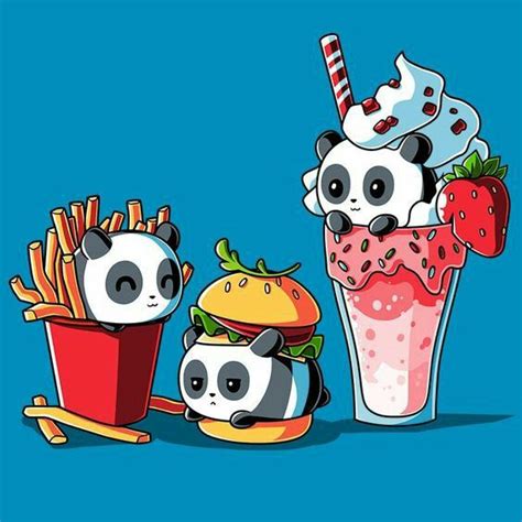 Panda Foods Burger Fries And Shake Cute Animal Illustration Cute