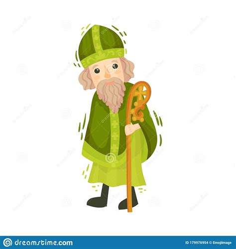 Saint Patrick Catholic Character In Green Clothing Vector Illustration
