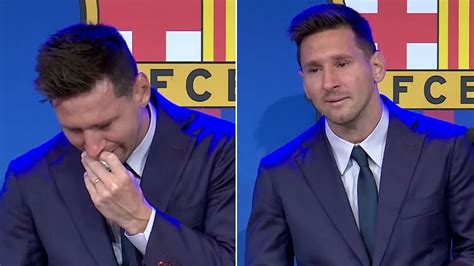 Barcelona Messi Breaks Into Tears Before Speaking His Farewell Speech To Barcelona Marca