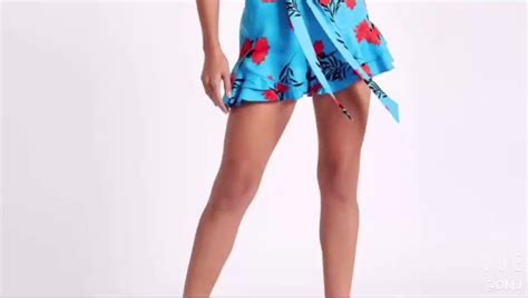 New Style Sexy Girl Blue Floral Frill Hem Tie Waist Shorts Mini Skirt