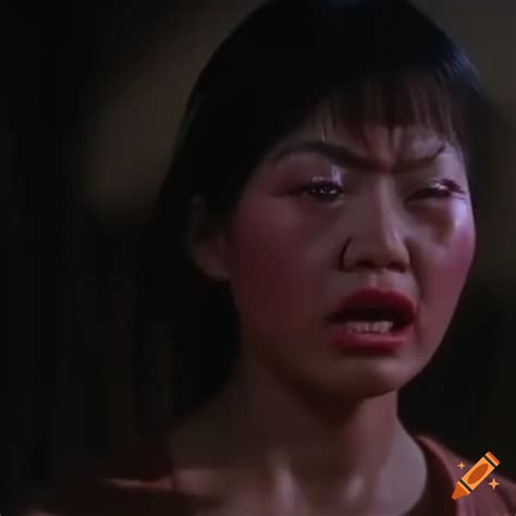 asian woman fighter with dizzy and bruised expression in 80s kungfu movie screencap on craiyon