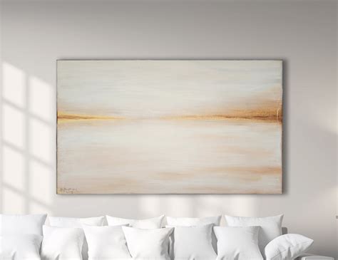 Original White Gold Abstract Seascape Painting Minimalist Painting