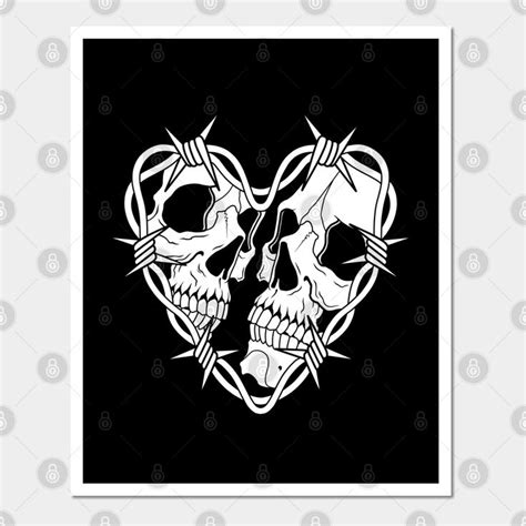 Two Skulls In The Shape Of A Heart On A Black And White Background With