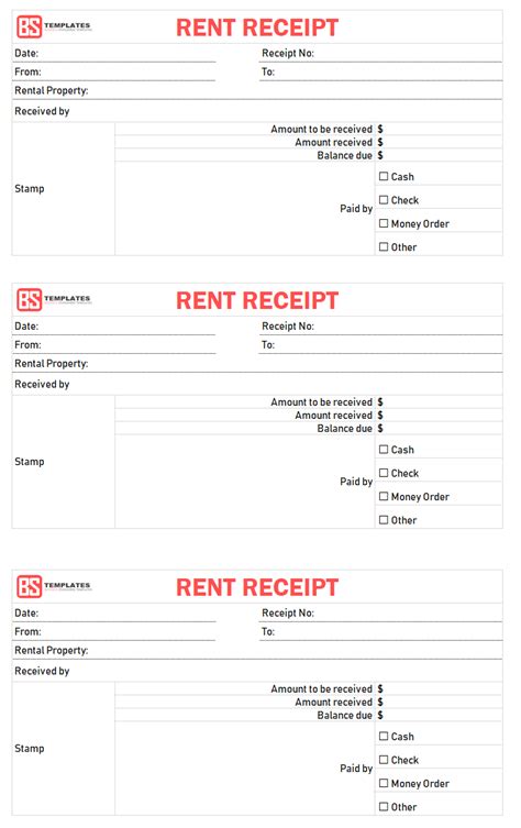 Excellent Free Fillable Rental Receipt Template Simple Receipt Templates