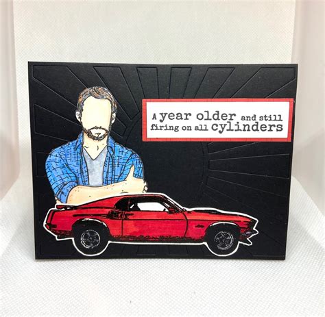 Classic Car And Guy Birthday Cardmustang Birthday Cardfor Etsy