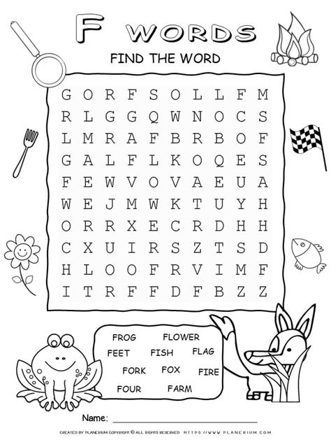 Word Search Puzzle Words That Start With F Ten Words Planerium
