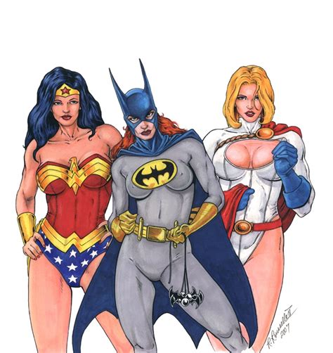 wonderwoman powergirl and batgirl in ron rousselle ii s wonder woman comic art gallery room