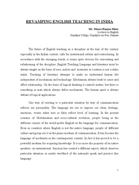Reforming English Teaching In India Through A Communicative Approach