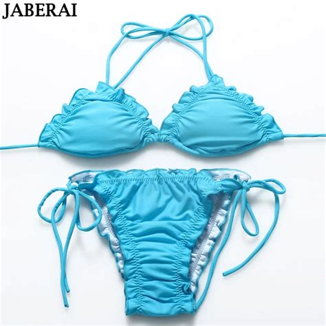 Jaberai Bikini 2019 Solid Strappy Swimwear For Women Brazilian Bikini Set Padded Halter Bathing