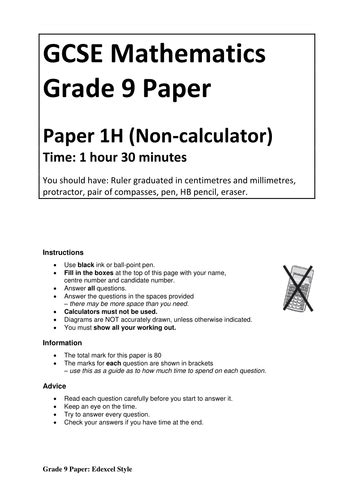 Underneath you'll find a full grading scale table. Edexcel-Style GRADE 9 Maths 1MA1 Exam Non-Calculator Paper | Teaching Resources