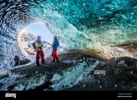 Exploring A Glacial Ice Cave Svinafellsjokull Iceland Stock Photo Alamy