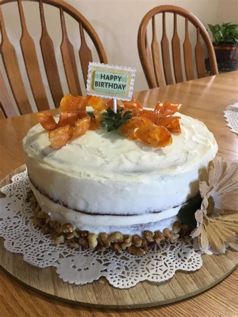 First Attempt At Carrot Cake With Candied Carrots For Garnish