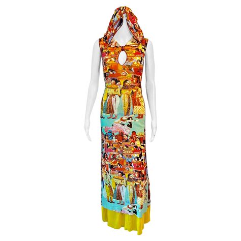 jean paul gaultier soleil vintage faces people print hooded mesh maxi dress for sale at 1stdibs