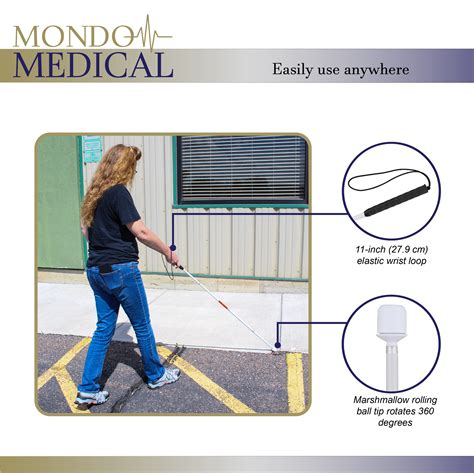Monmed White Folding Mobility Cane For Visually Impaired Blind People