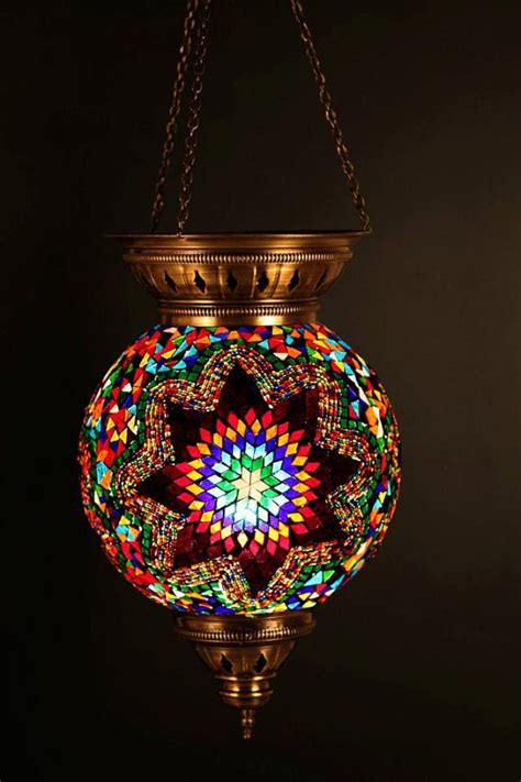 Hanging Stained Glass Mosaic Turkish Ottoman Moroccan Lantern Lamp