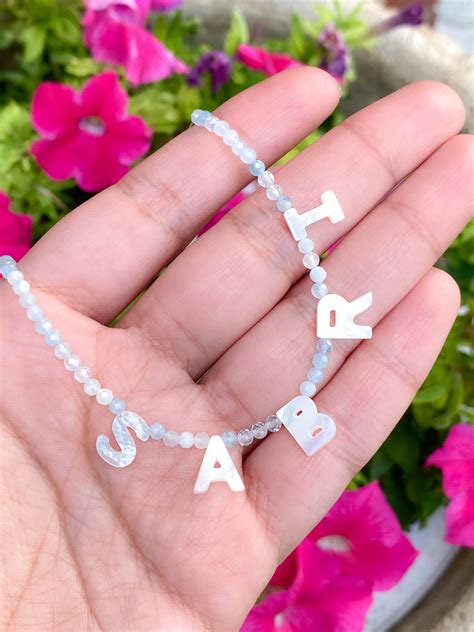 Mother Of Pearl Name Necklace Beaded Letter Necklace Etsy Canada