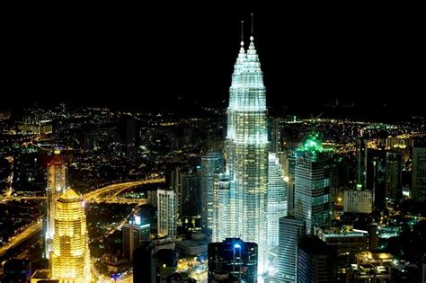 This is the structure that connects the two towers. Panorama of Kuala Lumpur from KL Tower in the night ...