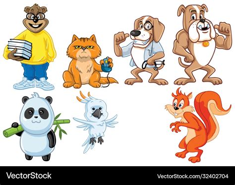 Cute Funny Witty Animal Character Design Cartoon Vector Image