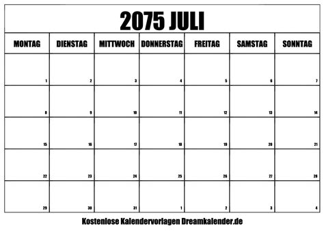 Kalender Juli 2075