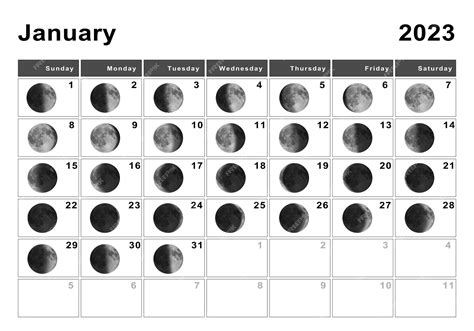 Premium Photo January 2023 Lunar Calendar Moon Cycles Moon Phases
