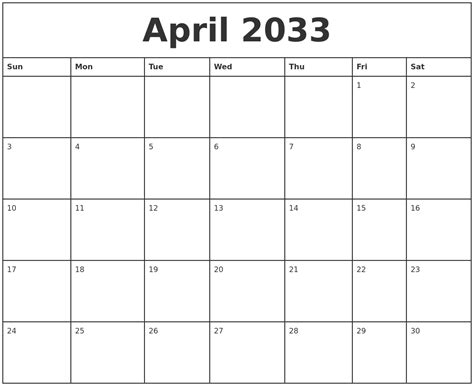 March 2033 Free Calendar Template