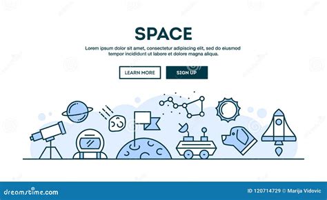 Space Concept Header Flat Design Thin Line Style Stock Illustration
