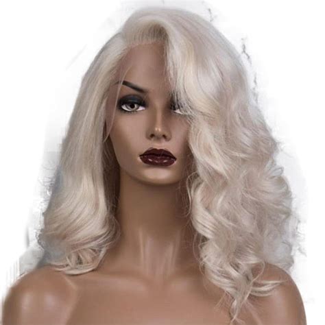 Transparent Lace Platinum Blonde Wavy Human Hair Wigs X Lace Front