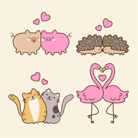 Cute Animals Couple Collection Cartoon Drawings Of Animals Animal