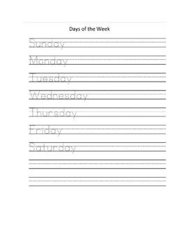 Days Of The Week Tracing Worksheet