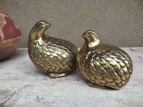 Brass Quail Figurines Bird Statues Southwestern Decor Bird Gifts For Nature Lover